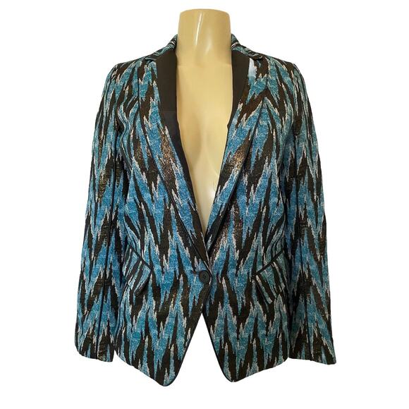 NWT Kimora Lee Simmons Sierra Jacket Blazer Blue Wave Graphic One Button… - Picture 1 of 6